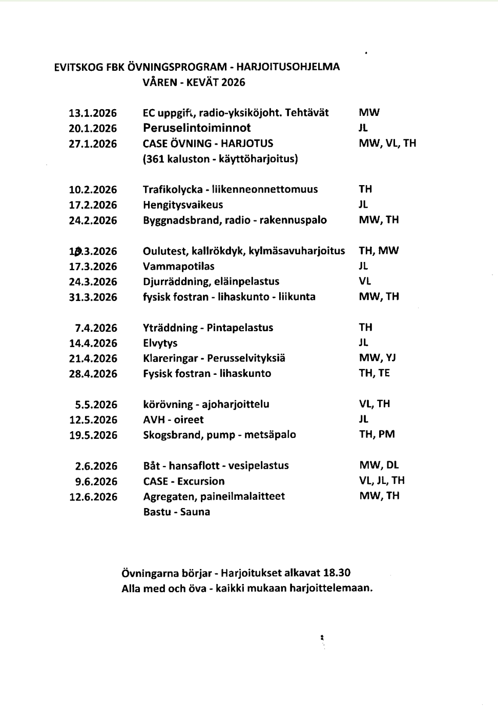 Hälytysosaston harjoitusohjelma
